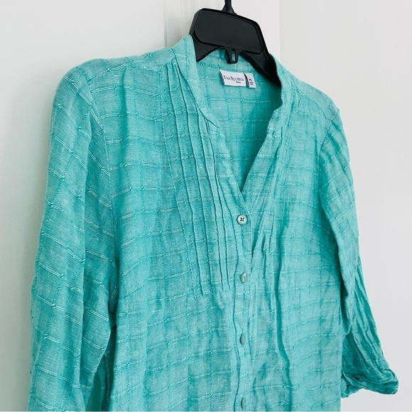 Kim Rogers Linen/Cotton 3/4 Sleeve Button Down Shirt Turquoise - Picture 3 of 14
